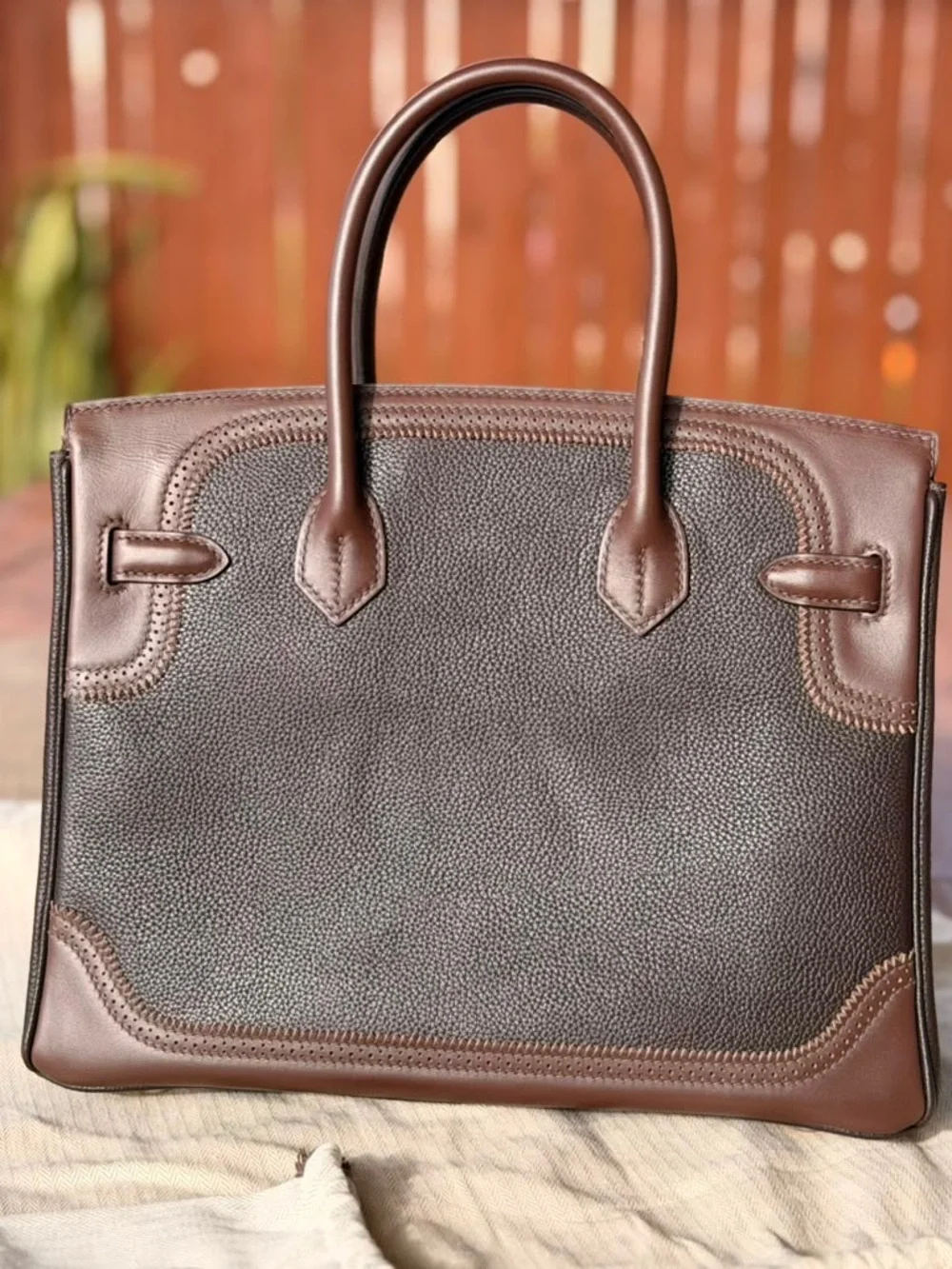HANDMADE IMPORTED EBENE CHOCOLATE BROWN GHILLES LACE TOGO BIRKIN 30 GHW